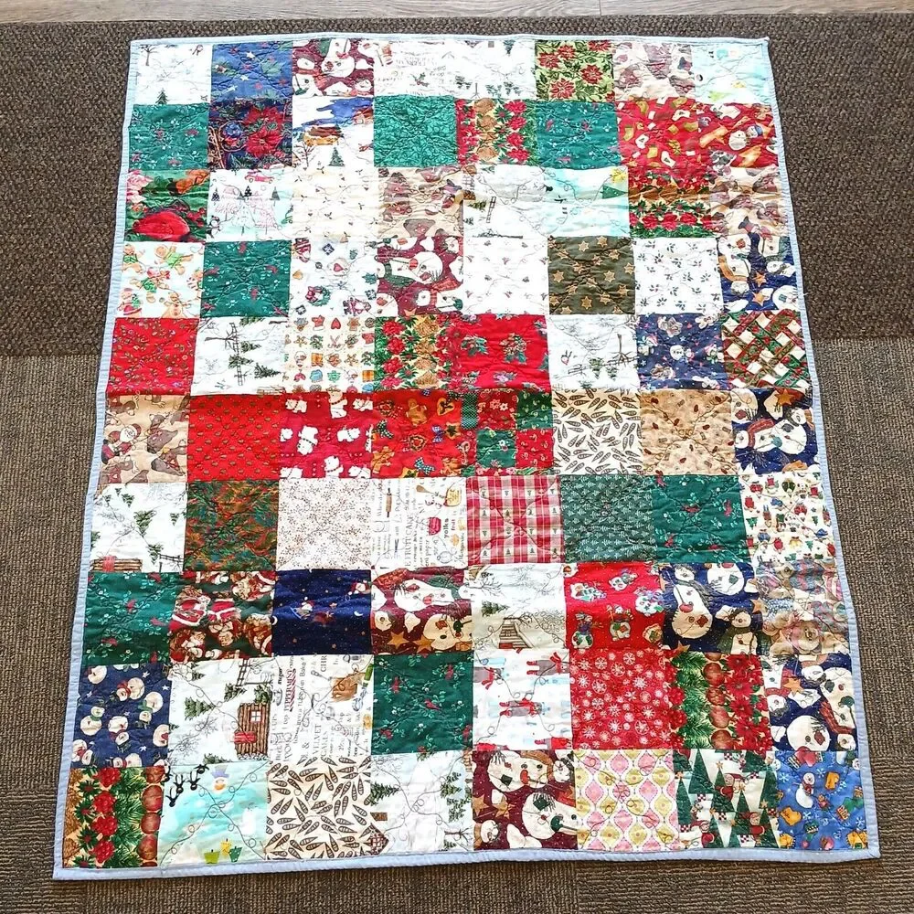 Handmade Christmas Holiday Quilted Snow Village Blanket Approx. 52